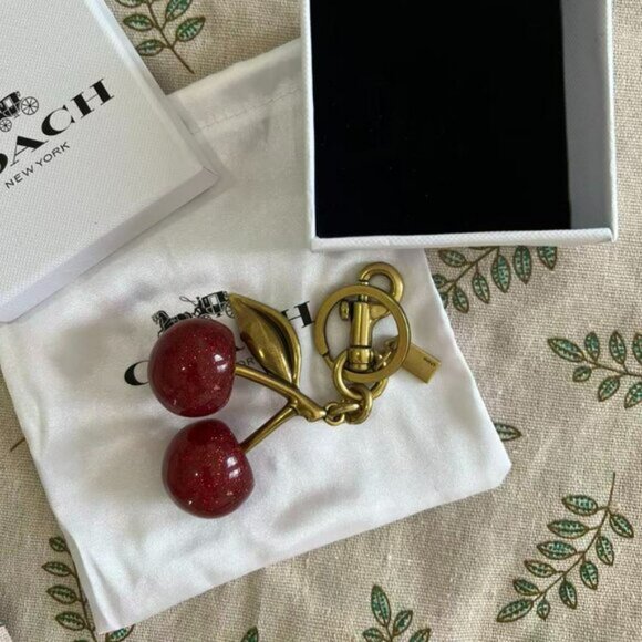 Coach Cherry Brass Cherry Bag Charm Keychain - Picture 3 of 5